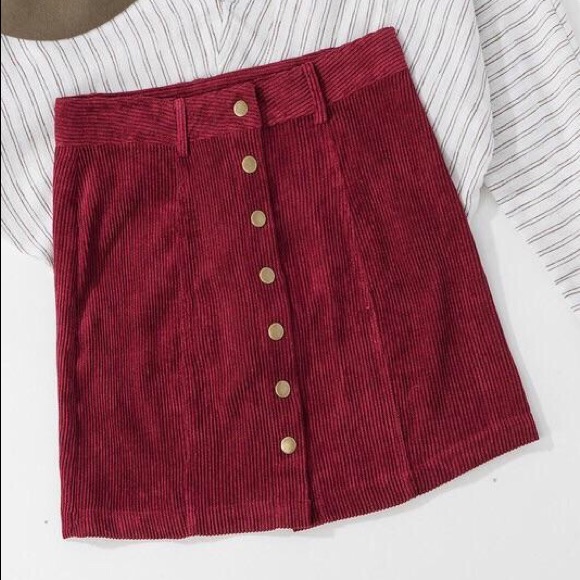 FAVLUX Dresses & Skirts - Favlux Wine Button Up Corduroy Skirt